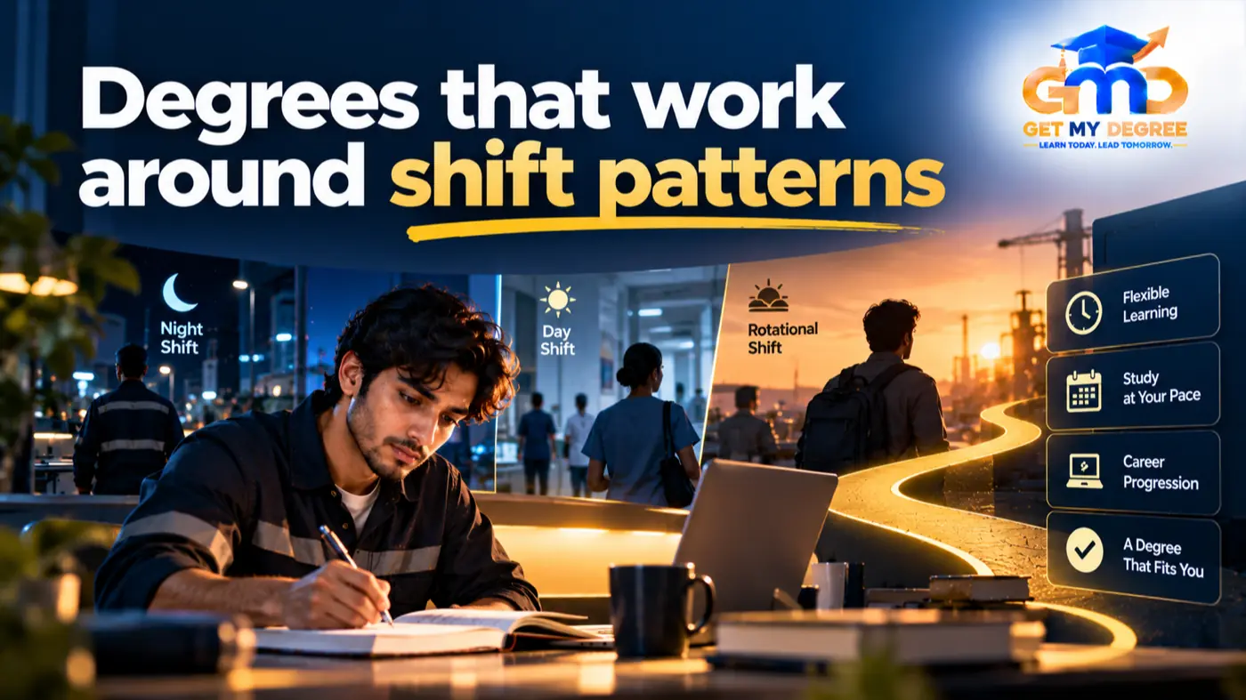 Healthcare shift worker studying flexible online degree modules between hospital shifts