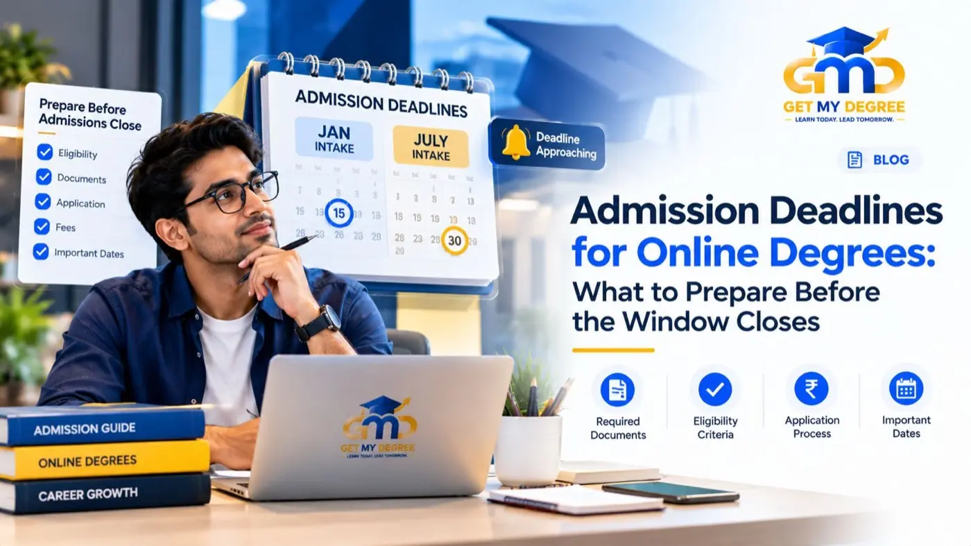 University academic calendar showing July and January online degree admission cycles and enrolment deadlines