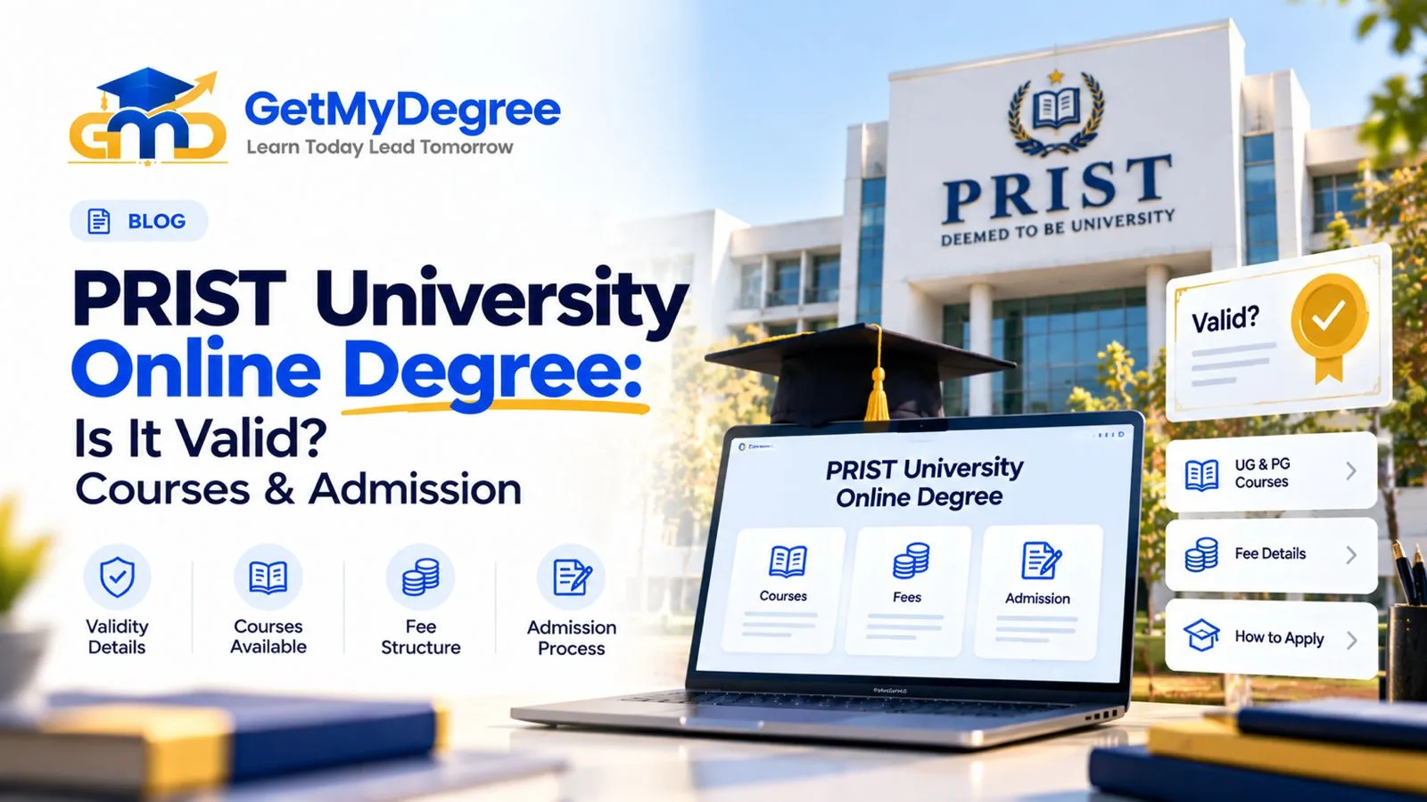 Get My Degree cover: PRIST University online degree — is it valid? Courses and admission, with the PRIST deemed-to-be university building Get My Degree cover: PRIST University online degree — is it valid? Courses and admission, with the PRIST deemed-to-be university building