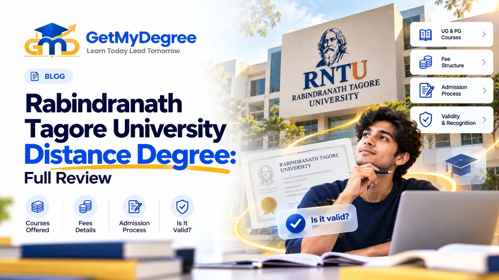 Get My Degree cover: Rabindranath Tagore University (RNTU) distance degree full review — courses offered, fees, admission process and whether it is valid Get My Degree cover: Rabindranath Tagore University (RNTU) distance degree full review — courses offered, fees, admission process and whether it is valid